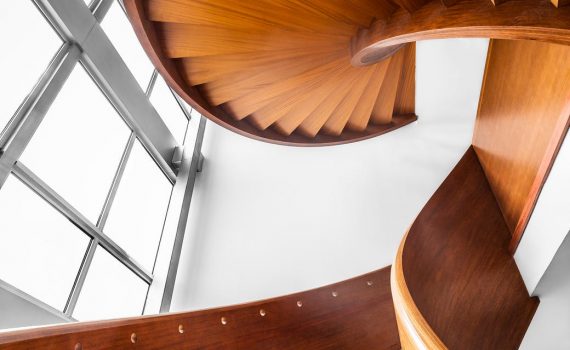 architectural photography of brown wooden stairs